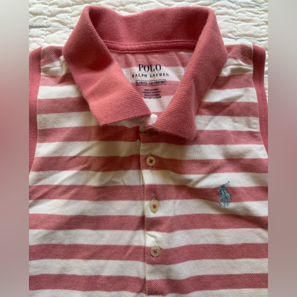 Girls Polo by Ralph Lauren Pink and White Striped Kids Dress